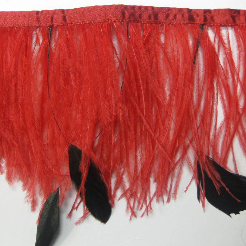 OSTRICH FRINGE RED & BLACK